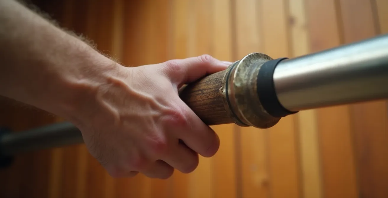 Détail architectural d'une main tenant une barre d'appui ergonomique